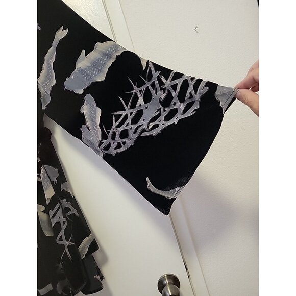 Citron Santa Monica Kimono Jacket Burnout Velvet Koi Fish Black Silk Blend 2X - Picture 6 of 13
